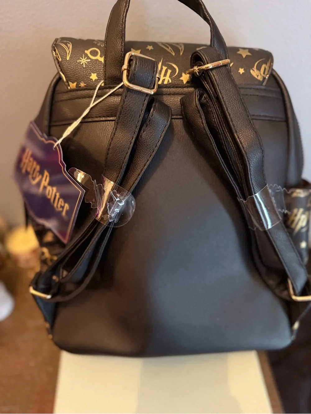 Primark Black Backpack with Gold Harry Potter Motif